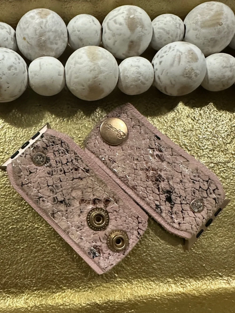 Blush Pink Snakeskin Apple Watch Connector with Gold Snap large adapter